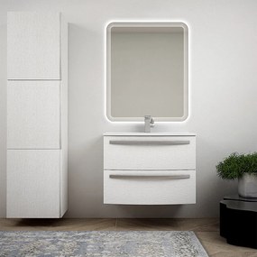 Mobile per bagno 75 cm tondo bianco frassino sospeso - Berlino con specchio led e colonna da 170 cm