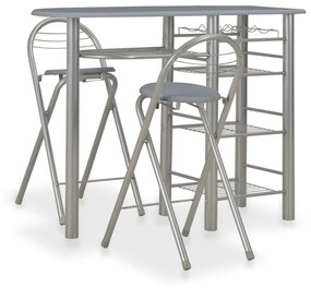 Set Da Bar 3 Pz Con Mensole İn Legno E Acciaio Grigio /
