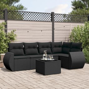 Set divano da giardino 6 pz con cuscini nero in polyrattan