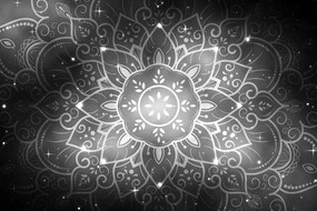 Stampa su tela – Mandala con sfondo galattico in bianco e nero