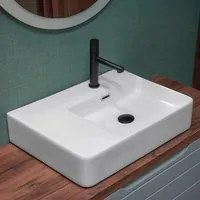 Lavabo da appoggio 60x43 con vasca a destra in ceramica lucida