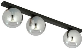 Plafoniera Moderna 3 Luci Giapeto Barra In Acciaio Nero E Sfere Di Vetro Fumè