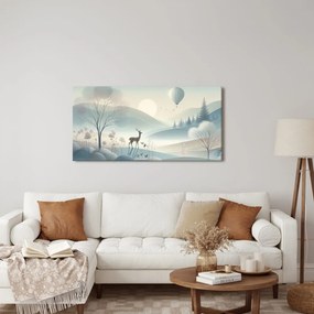 Quadro su tela – Paesaggio boschivo con cervo e montagne