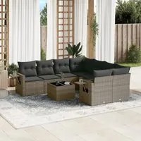 Set Divano da Giardino 9 pz con Cuscini Grigio in Polyrattan 3219959