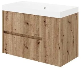 Mobile bagno sospeso con lavabo L 80 x H 51 x P 40 cm rovere oro in mdf, 1 anta 2 cassetti per vasca centrale Portofino