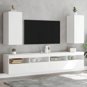 Mobili Tv A Parete Con Luci Led 2pz Bianchi 30,5x35x70 Cm /