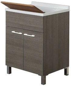 Mobile Lavatoio 2 Ante Rovere Scuro L.60 Con Vasca E Asse