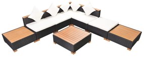 Set divani da giardino 8 pz con cuscini in polyrattan nero