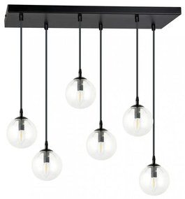 Lampadario a Sospensione in Acciaio e Vetro COSMO 6 Nero 6xE14 Colore delle Sfere Trasparente