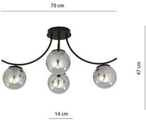 Plafoniera Moderna 4 Luci Coeo In Acciaio Nero E Diffusori In Vetro Fumè