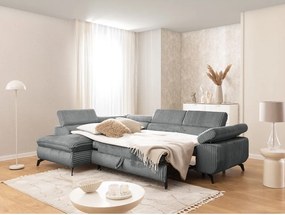 Divano angolare grigio (con penisola a sinistra/a L) con rivestimento in velluto a coste Marbeya – Ropez