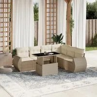 Set Divani da Giardino 7 pz con Cuscini Beige in Polyrattan 3268558