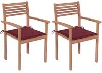 Sedie da Giardino 2 pz con Cuscini Rosso Vino Massello di Teak 3062271