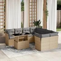 Set Divano da Giardino 9 pz con Cuscini Beige in Polyrattan 3266429