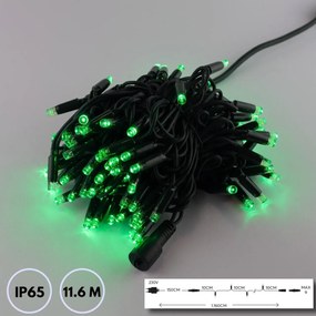 Catenaria Natalizia LED 11.6m IP65 Cavo VERDE Luce VERDE Colore Verde 515 - 520 °K