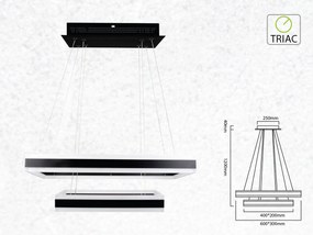 Lampada Led A Sospensione Rettangolare Colore Nero Doppio Anello 600X300mm 400X200mm 3000K 100W Dimmerabile Triac Dimmer SKU-3987