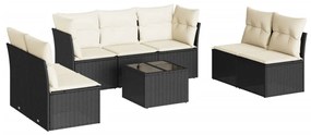 Set Divani da Giardino con Cuscini 8 pz Nero in Polyrattan