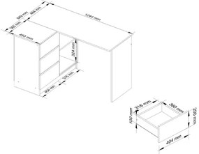 Scrivania Angolare 124 Cm 3 Cassetti Sinistra Bianco Opaco Artika