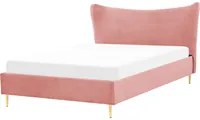 Letto in velluto rosa con struttura 160 x 200 cm gambe imbottite oro testiera stile glamour moderno