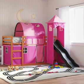 Letto A Castello Con Scivolo E Tende Rosa 90x200 Cm /