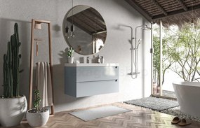 Mobile bagno soft blue 100x45 Toledo due cassetti con lavabo in carica minerale e mdf