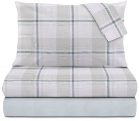 Completo letto matrimoniale scozzese azzurro in flanella
