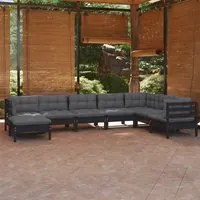 Set Divani da Giardino 8 pz con Cuscini Neri Legno di Pino 3096663