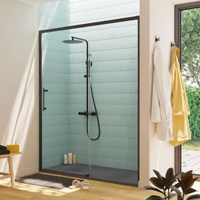 Porta doccia scorrevole Remix2 L 160 x H 195 x P 0.6 cm in vetro vetro senza finitura / trasparente profilo nero