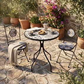 COIMBRA - set due sedie pieghevoli e tavolo rotondo con decori