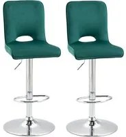 EasyComfort Set 2 Sgabelli da Bar Moderni e Girevoli con Schienale Alto e Poggiapiedi, Sgabelli da Cucina Imbottiti con Altezza Regolabile in Tessuto Verde, 41x51x97-117cm