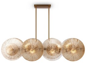 Lampadario Contemporaneo Aster Lineare Metallo Oro 8 Luci Con Diffusore In Vetro