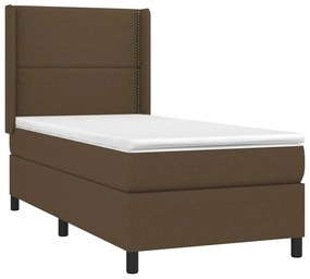 Letto a molle materasso e led marrone scuro 100x200 cm tessuto