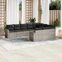 Set Divano Giardino 10 pz con Cuscini Grigio Chiaro Polyrattan 3219482