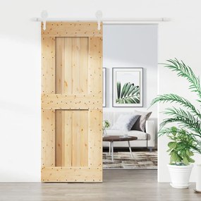Porta Scorrevole Con Set Hardware 80x210 Cm Legno Massello Pino /