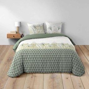 Set copripiumino e federa bianco/verde in cotone per letto matrimoniale ed esteso 240x220 cm Poetine – douceur d'intérieur