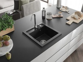 Mexen Vito lavello in granito a 1 vasca 520 x 490 mm, nero, sifone cromato - 6503521000-77