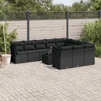 Set Divani da Giardino 11 pz con Cuscini in Polyrattan Nero 3250064