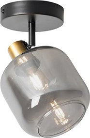 Faretto da soffitto di design nero con oro e vetro fumé - Zuzanna
