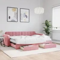 Divano Letto Estraibile con Cassetti Rosa 80x200 cm Velluto 3196997