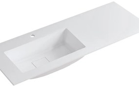 Lavabo integrale rettangolare vasca a sinistra L 120.5 x H 15 x P 46 cm in resina bianco opaco