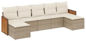 Set divani da giardino 7 pz con cuscini beige in polyrattan