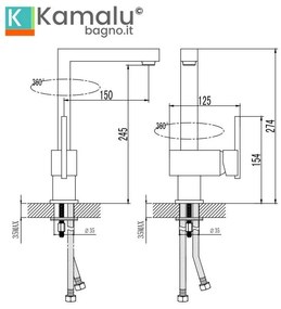 Kamalu - miscelatore cucina dal design quadrato in finitura cromata | kam-120