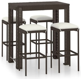 Set da Bar da Giardino 5 pz con Cuscini in Polyrattan Marrone