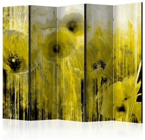 Paravento design Yellow Madness II - astrazione artistica di fiori gialli in un prato