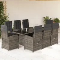 Set da Pranzo da Giardino 9 pz con Cuscini in Polyrattan Grigio 3212258