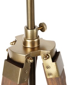 Lampada da terra a treppiede industriale bronzo con legno - Mangoes