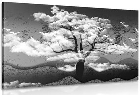 Quadro su tela – Albero in bianco e nero immerso nelle nuvole
