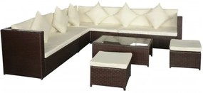 Set divani da giardino 8 pz con cuscini in polyrattan marrone