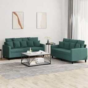 Set Di Divani 2 Pz Con Cuscini Verde Scuro İn Velluto /