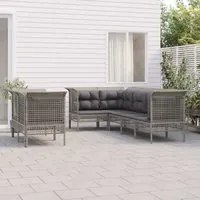 Set Divani da Giardino 7 pz con Cuscini in Polyrattan Grigio 3187541